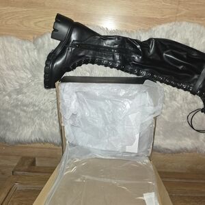 Black Knee-High Lace-Up Boots